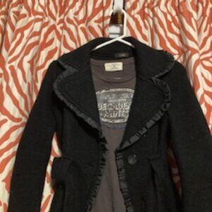 black Wool Hip length Tie Front Jacket